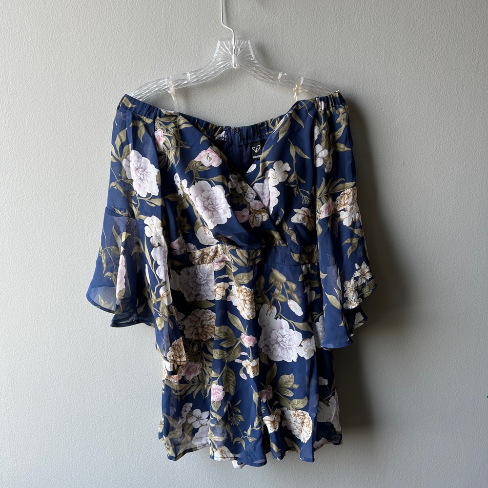 Windsor Blue Floral Off-Shoulder Romper